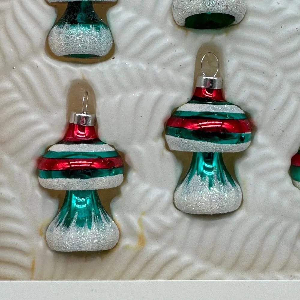 Vintage Bradford Dayton Hudson Glass Mushroom Ornaments Boxed Set 6 Kitsch